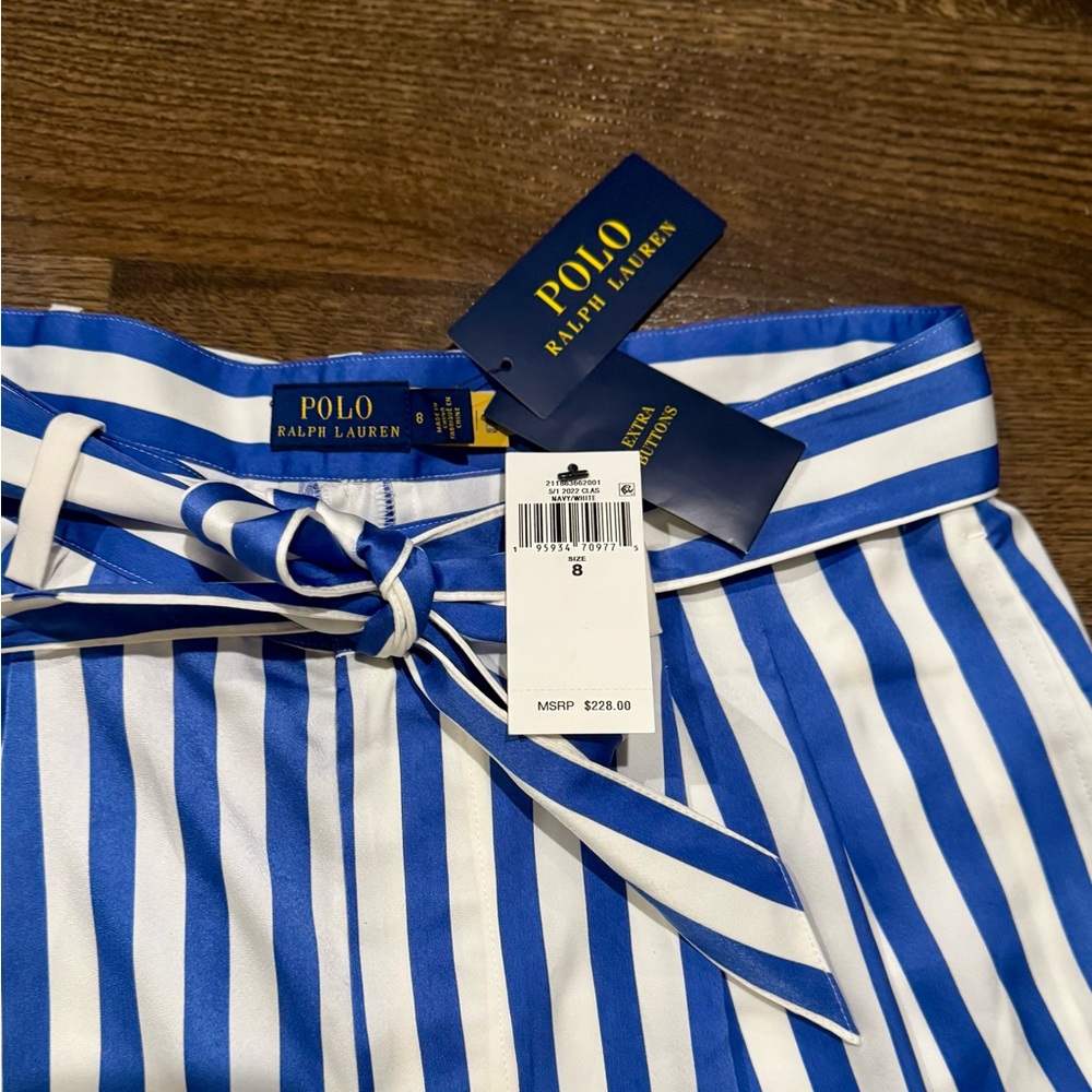 NWT Polo Ralph Lauren Blue & White Striped Satin Shorts - Picture 3 of 3